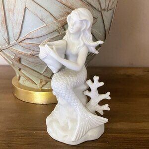 Vintage Quon Quon White Mermaid Candlestick Holder Bisque 1980 Japan